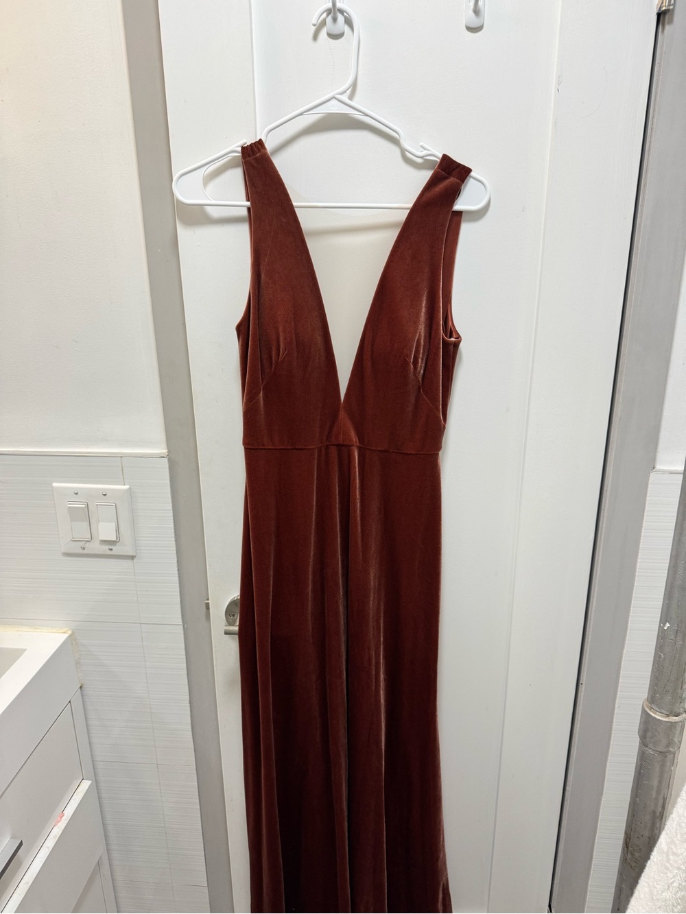 Jenny Yoo Cinnamon Deep V Rose Velvet Maxi Dress